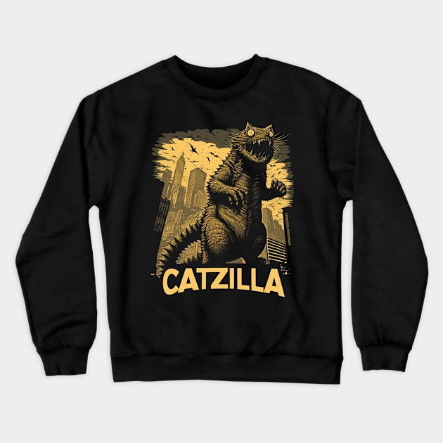 Giant Kaiju Cat Monster - Catzilla Crewneck Sweatshirt by Tshirt Samurai